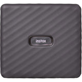Mocha gray Instax Wide Link portable printer, close-up of instax logo