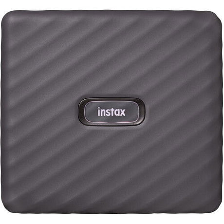 Mocha gray Instax Wide Link portable printer, close-up of instax logo
