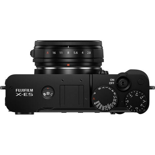 X-E5 camera top/front angle with 23mm f/2.8 lens controls