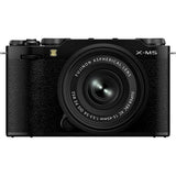 Black mirrorless camera with attached lens, front view