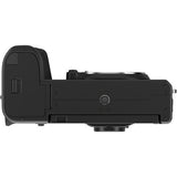 Black Fujifilm X-S20 mirrorless camera body, underside view with battery/grip area