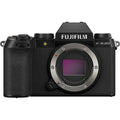 Black Fujifilm X-S20 mirrorless camera body, front view with lens mount and display