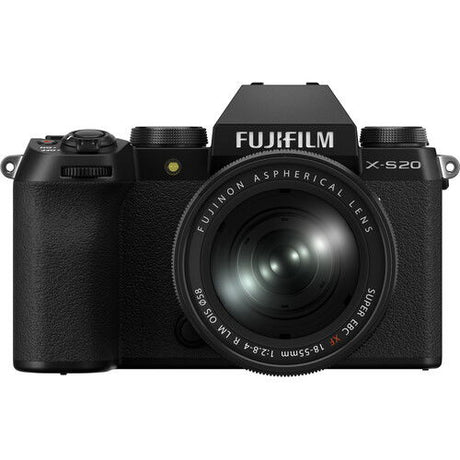 Black X-S20 mirrorless camera with 18-55mm zoom lens, slightly angled front view
