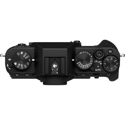 Black X-T30 II mirrorless camera body, top view with dials and mode switches