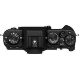 Black X-T30 II mirrorless camera body, top view with dials and mode switches