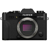 Black X-T30 II mirrorless camera body, front view with lens mount and EVF housing