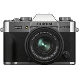 Front view mirrorless camera with 15-45mm lens; silver top and black body