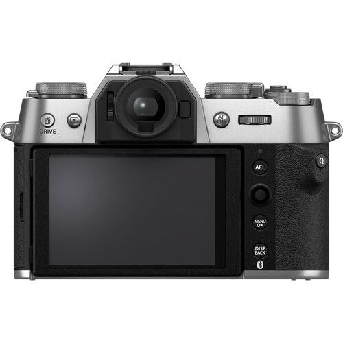 Fujifilm X-T50 camera body rear with LCD screen and command buttons, black