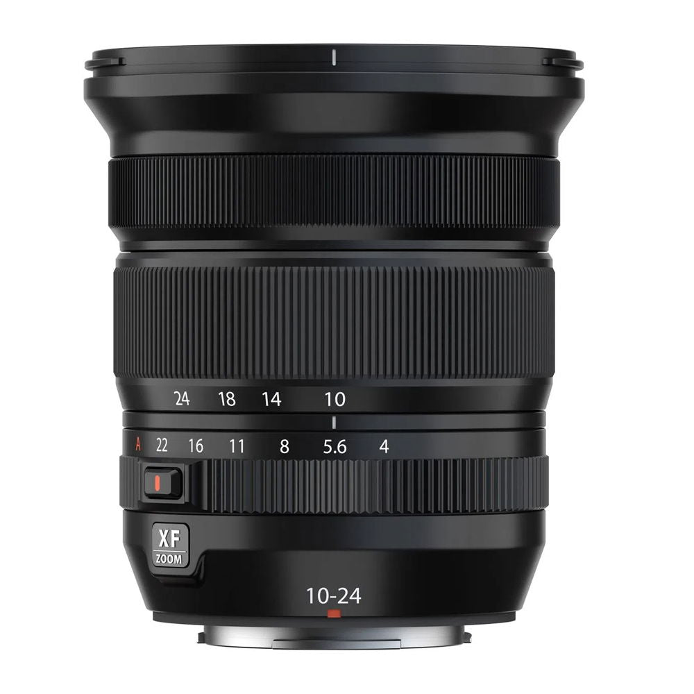 Black 10-24mm f/4 zoom lens showing textured focus ring and aperture numbers
