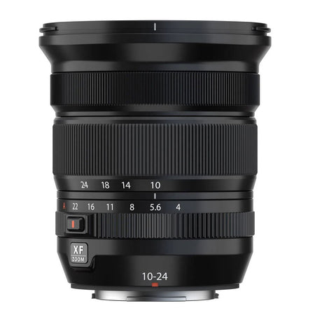 Black 10-24mm f/4 zoom lens showing textured focus ring and aperture numbers