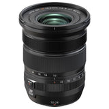 Black 10-24mm f/4 camera lens with front element and engraved aperture/focal scale