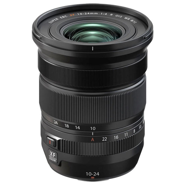 Black 10-24mm f/4 camera lens with front element and engraved aperture/focal scale