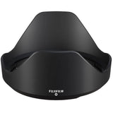 Black lens hood cap with curved grips and centered label text