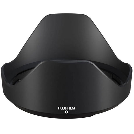 Black lens hood cap with curved grips and centered label text