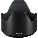 Matte black lens hood with ridged grip and branding text on the front