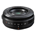 27mm F2.8 XF R WR lens front with glass element and engraved aperture ring