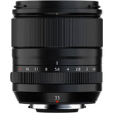 XF 33mm f/1.4 lens front ring with engraved aperture scale on black body