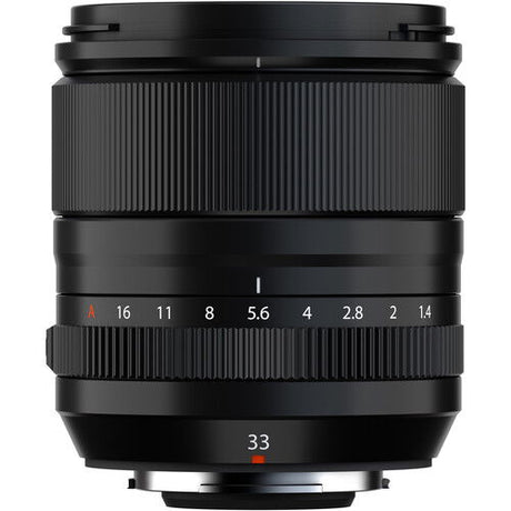 XF 33mm f/1.4 lens front ring with engraved aperture scale on black body