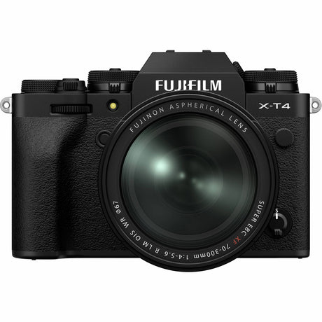 Black XF 70-300mm zoom lens mounted on camera body; front glass and engraved ring