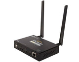 Wireless video encoder with two vertical antennas and front HDMI/IP connection ports