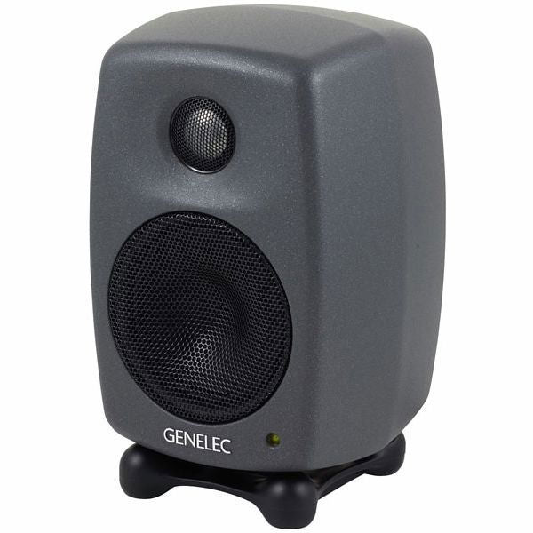 Boxă de monitor de studio Genelec, carcasă gri, difuzor pentru tweeter și woofer