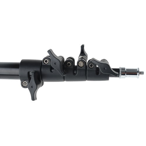 Light stand center clamp with adjustment knobs and threaded stud on the shaft