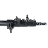 Light stand center clamp with adjustment knobs and threaded stud on the shaft