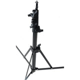 Black light stand with tripod legs and mounting arm, height up to 2.10m