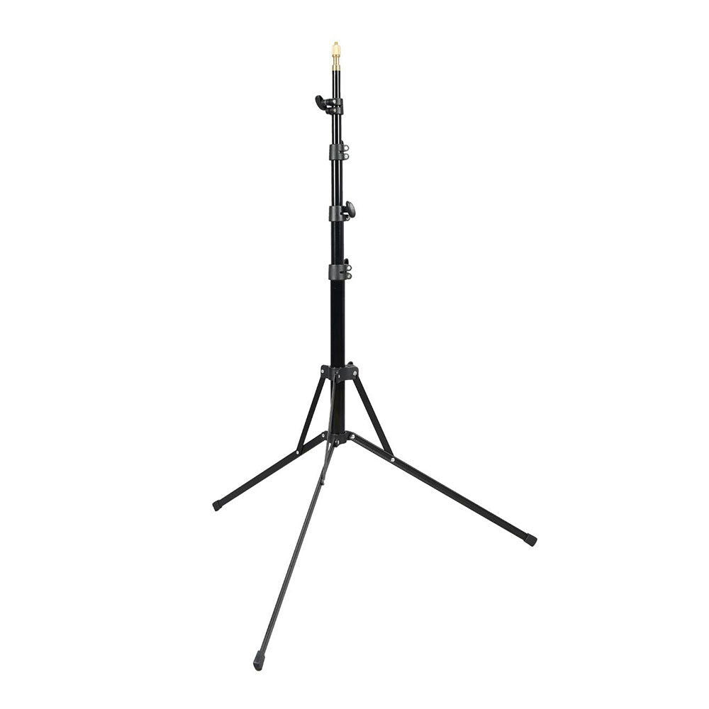 Photo light stand tripod base, adjustable height pole, reversible legs, black