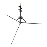 Photo light stand with horizontal arm mount, reversible legs, black