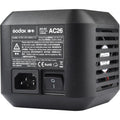 Godox AC26 power unit with AC input socket and power switch, side view