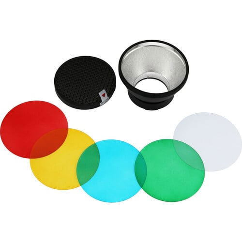 Kit reflector AD-R14 cu grilaj și filtre: discuri colorate roșu, galben, albastru, verde, alb