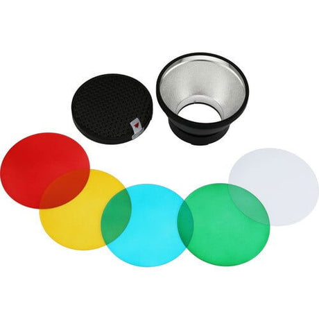 Kit reflector AD-R14 cu grilaj și filtre: discuri colorate roșu, galben, albastru, verde, alb