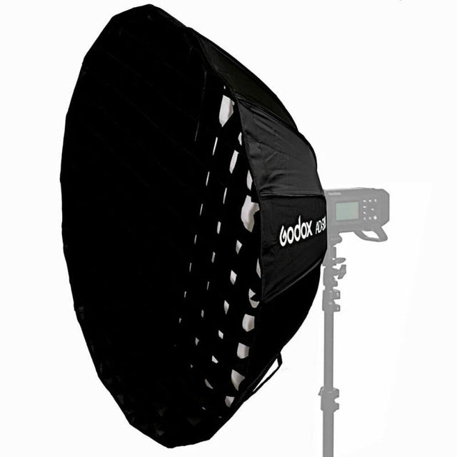 Softbox parabolic 65 cm, exterior negru, interior alb, vedere laterală