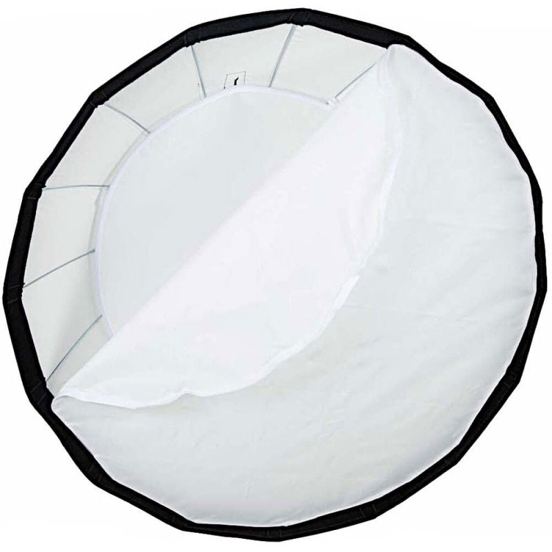 Softbox parabolic 65 cm, panou difuzor alb, margine neagră, vedere din interior