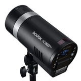 AD300Pro flash head with vented side, silver ring, side view of body