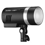 AD300Pro studio flash unit, front reflector and mounting bracket visible