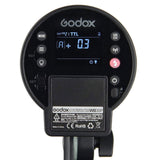 AD300Pro flash rear panel with LCD screen, buttons, and control indicators