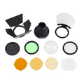 AK-R1 flash accessory kit: barndoors, lens cap, color gels and diffuser discs