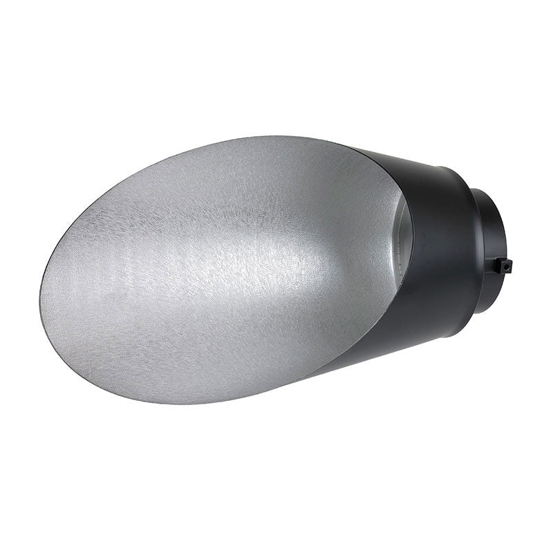 Silver reflector bowl with black cylindrical mount for studio background lighting