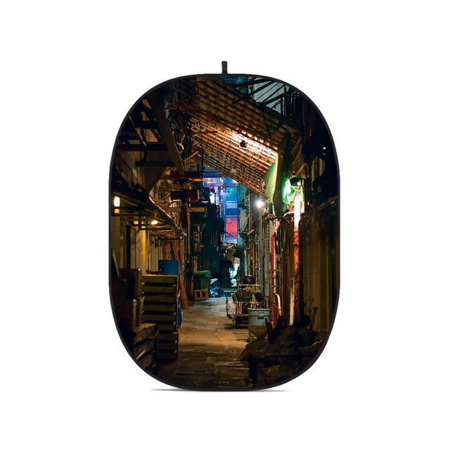 Oval reflective foldable photo backdrop panel with dark rim