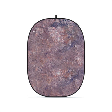 Pliable oval purple textured photo backdrop, fabric panel with hanging loop