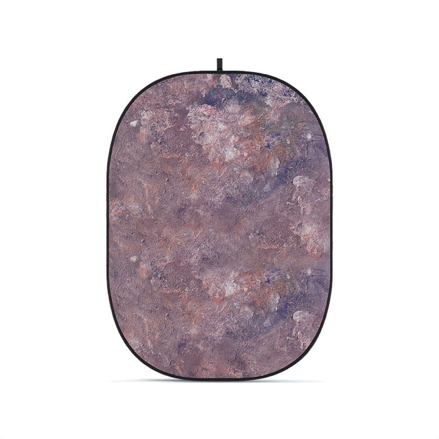 Pliable oval purple textured photo backdrop, fabric panel with hanging loop
