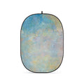 Flexible oval photography backdrop with blue textured surface and black edge