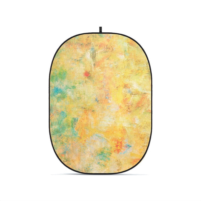 Collapsible oval photo backdrop, abstract pastel watercolor print with dark border