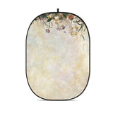 Pânză de fundal pliabilă rotundă, model floral, tonuri bej-crem