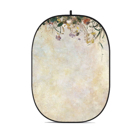 Pânză de fundal pliabilă rotundă, model floral, tonuri bej-crem