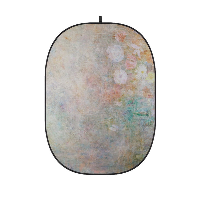 Flexible oval photo backdrop with black edging and pastel abstract texture
