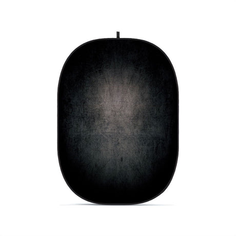 Collapsible oval photography backdrop, dark black fabric with textured surface