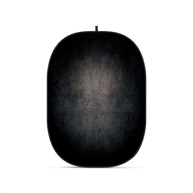 Collapsible oval photography backdrop, dark black fabric with textured surface